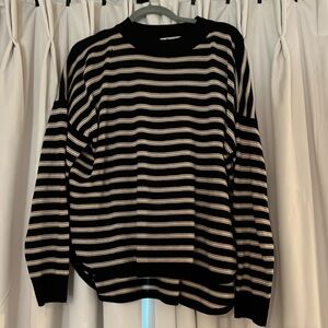 Black, white and camel striped Madewell sweater